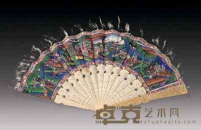 民国 象牙雕花扇 长50cm